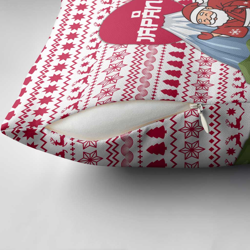 Japan Christmas Pillow Cover with Santa Mount Fuji Rising Sun and Festive Pattern Design - Wonder Print Shop