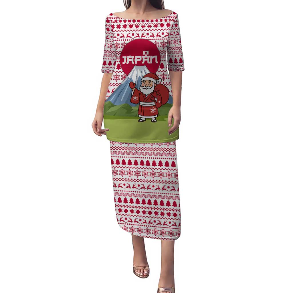 Japan Christmas Puletasi with Santa Mount Fuji Rising Sun and Festive Pattern Design - Wonder Print Shop