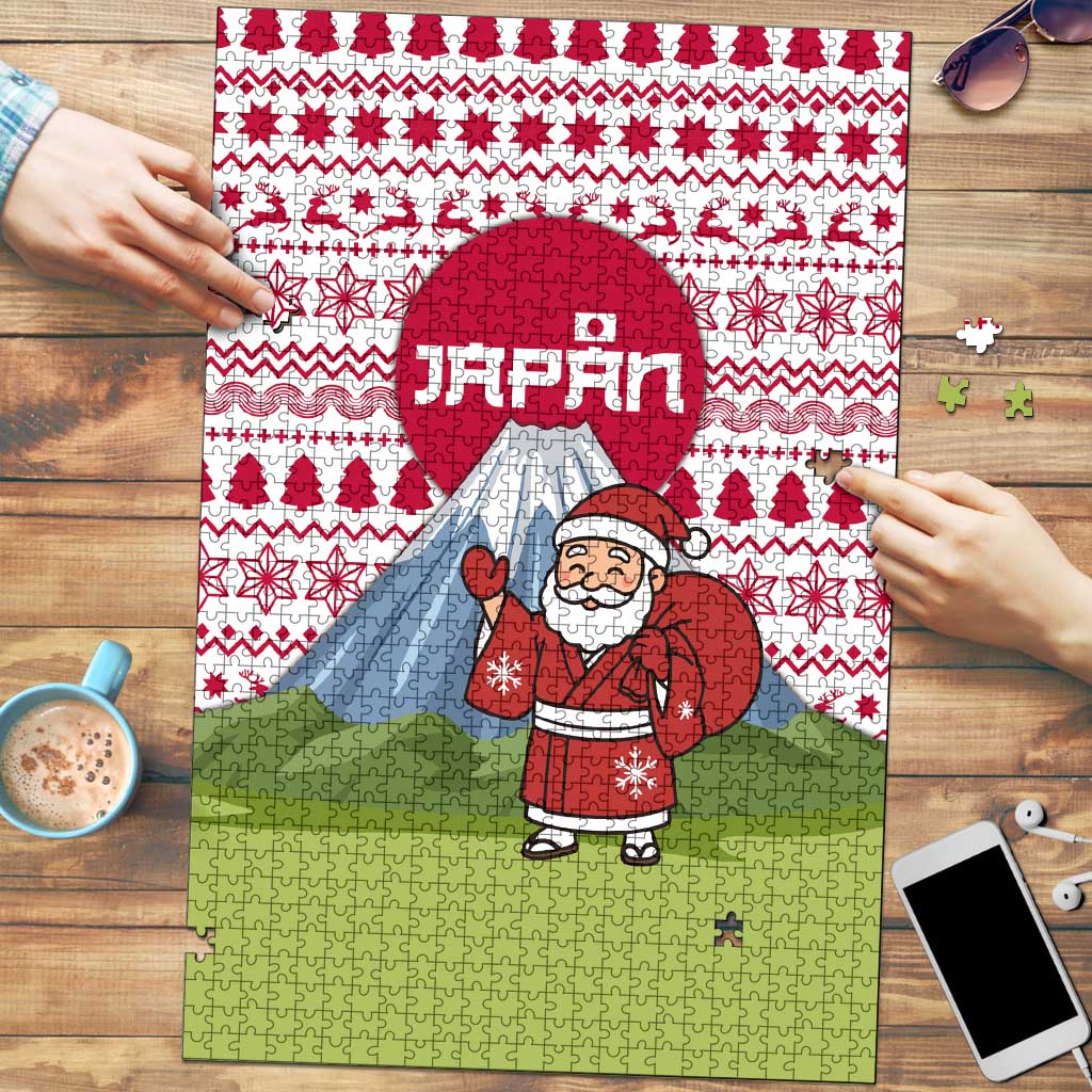 Japan Christmas Puzzle with Santa Mount Fuji Rising Sun and Festive Pattern Design - Wonder Print Shop