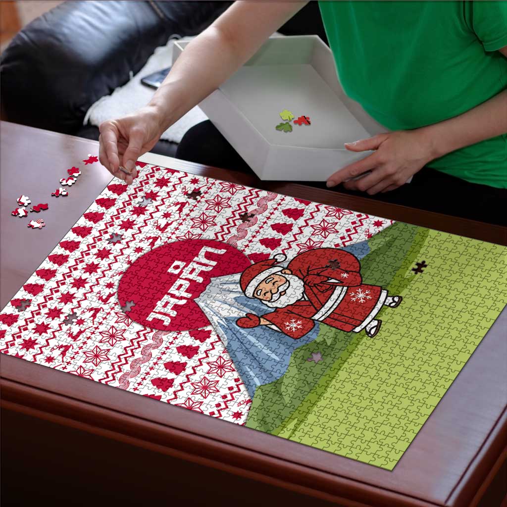 Japan Christmas Puzzle with Santa Mount Fuji Rising Sun and Festive Pattern Design - Wonder Print Shop