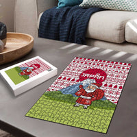 Japan Christmas Puzzle with Santa Mount Fuji Rising Sun and Festive Pattern Design - Wonder Print Shop