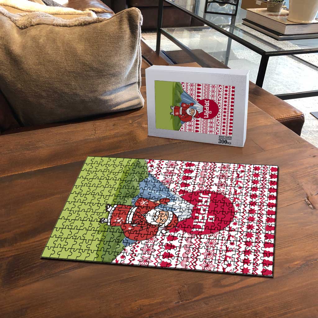 Japan Christmas Puzzle with Santa Mount Fuji Rising Sun and Festive Pattern Design - Wonder Print Shop