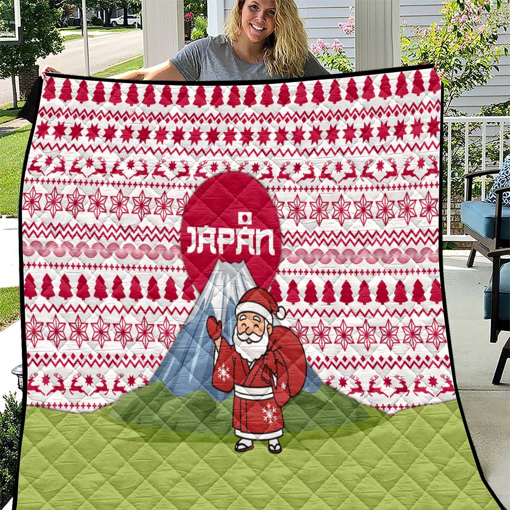 Japan Christmas Quilt with Santa Mount Fuji Rising Sun and Festive Pattern Design - Wonder Print Shop
