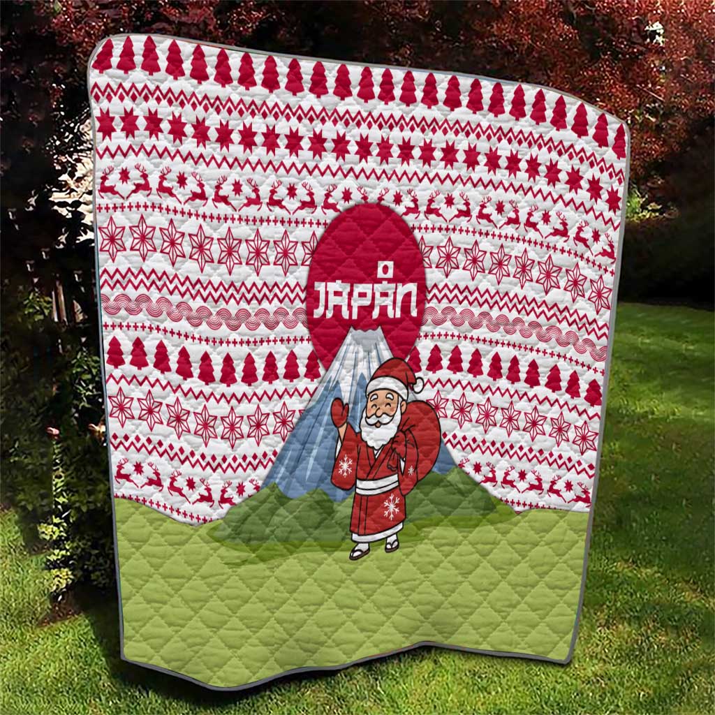 Japan Christmas Quilt with Santa Mount Fuji Rising Sun and Festive Pattern Design - Wonder Print Shop
