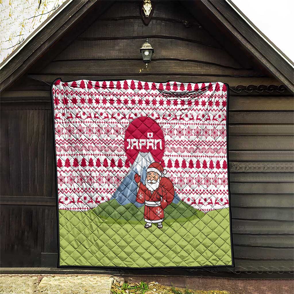 Japan Christmas Quilt with Santa Mount Fuji Rising Sun and Festive Pattern Design - Wonder Print Shop