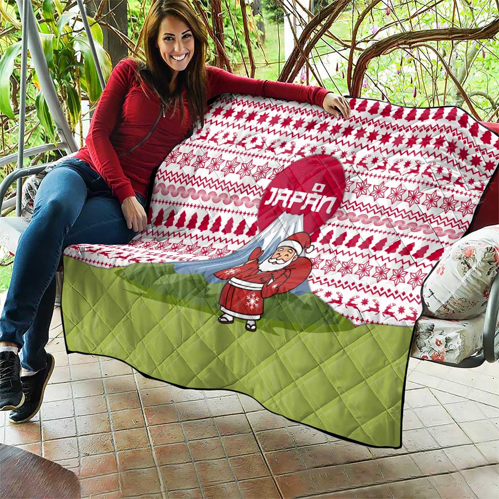 Japan Christmas Quilt with Santa Mount Fuji Rising Sun and Festive Pattern Design - Wonder Print Shop