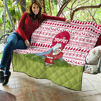 Japan Christmas Quilt with Santa Mount Fuji Rising Sun and Festive Pattern Design - Wonder Print Shop