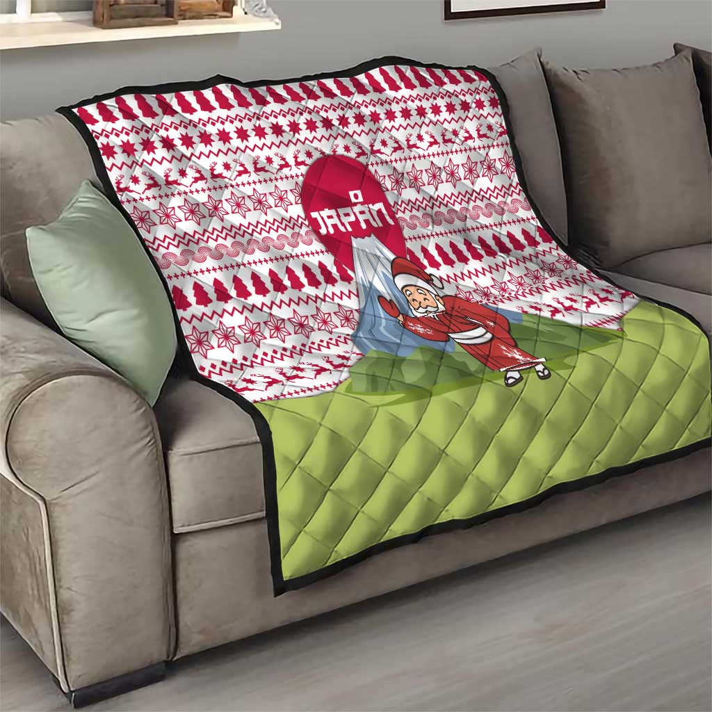 Japan Christmas Quilt with Santa Mount Fuji Rising Sun and Festive Pattern Design - Wonder Print Shop