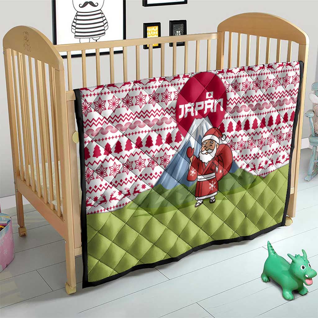 Japan Christmas Quilt with Santa Mount Fuji Rising Sun and Festive Pattern Design - Wonder Print Shop