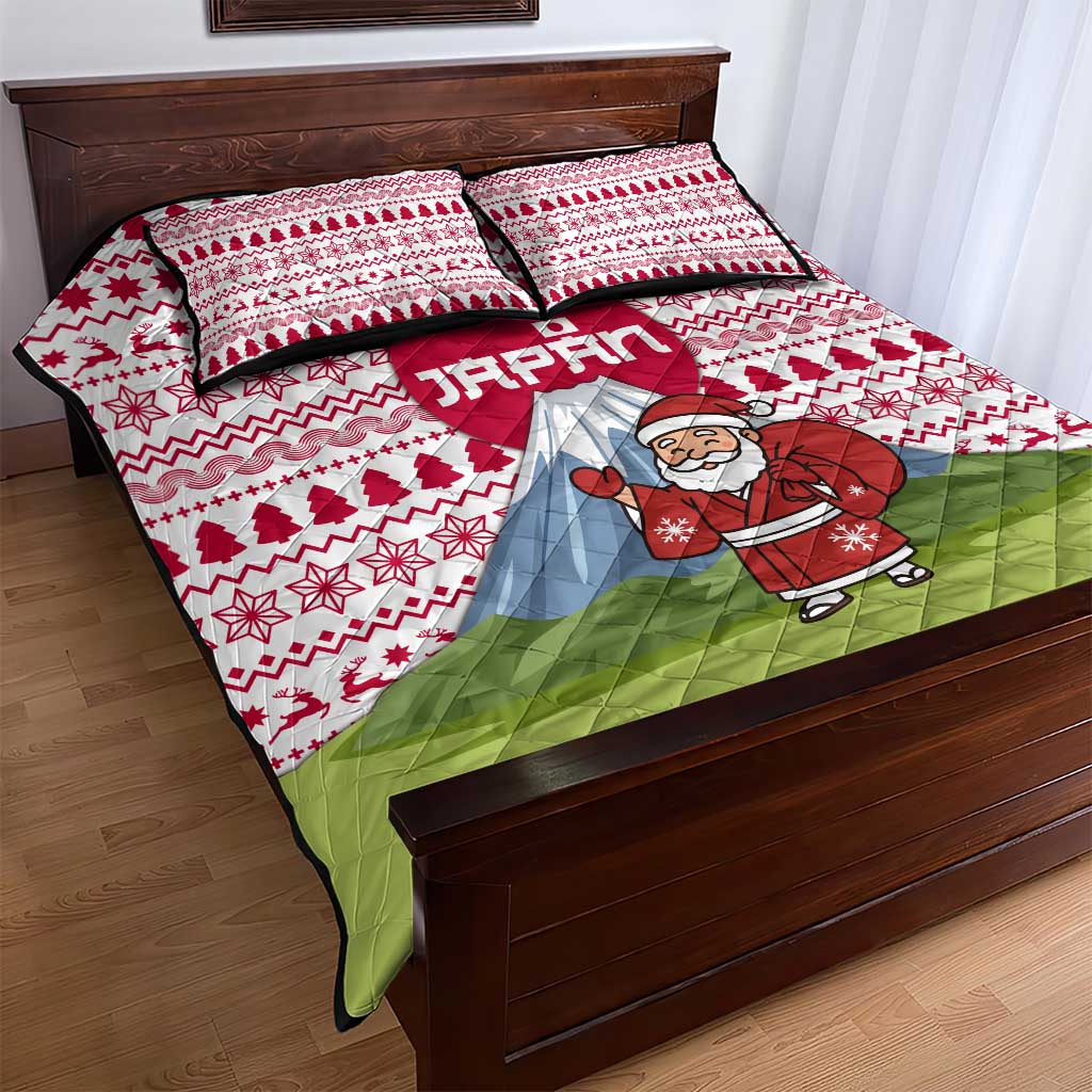 Japan Christmas Quilt Bed Set with Santa Mount Fuji Rising Sun and Festive Pattern Design - Wonder Print Shop