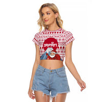 Japan Christmas Raglan Cropped T Shirt with Santa Mount Fuji Rising Sun and Festive Pattern Design - Wonder Print Shop