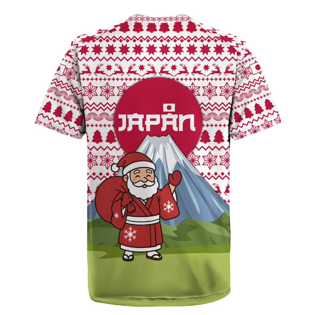Japan Christmas Rugby Jersey with Santa Mount Fuji Rising Sun and Festive Pattern Design - Wonder Print Shop