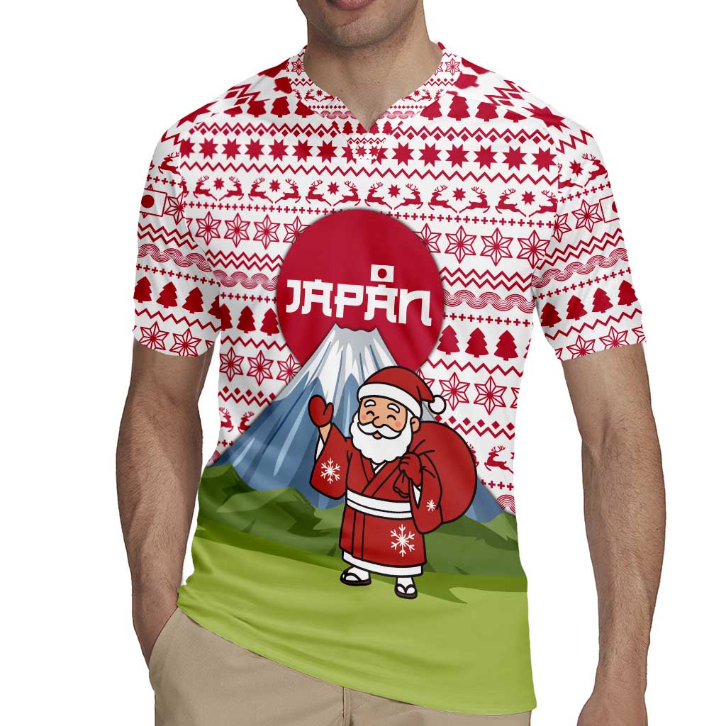 Japan Christmas Rugby Jersey with Santa Mount Fuji Rising Sun and Festive Pattern Design - Wonder Print Shop