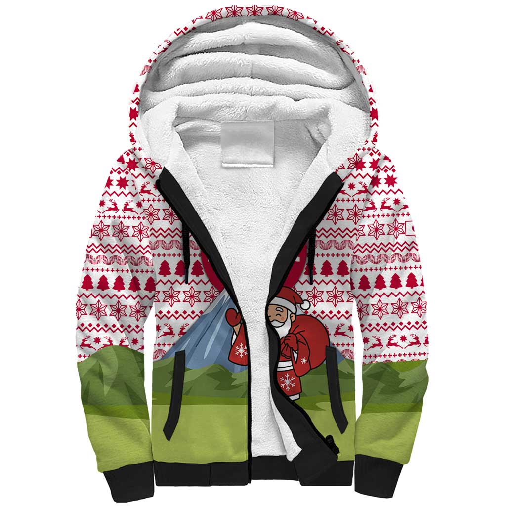 Japan Christmas Sherpa Hoodie with Santa Mount Fuji Rising Sun and Festive Pattern Design - Wonder Print Shop