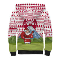 Japan Christmas Sherpa Hoodie with Santa Mount Fuji Rising Sun and Festive Pattern Design - Wonder Print Shop