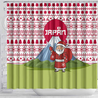 Japan Christmas Shower Curtain with Santa Mount Fuji Rising Sun and Festive Pattern Design - Wonder Print Shop