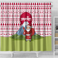 Japan Christmas Shower Curtain with Santa Mount Fuji Rising Sun and Festive Pattern Design - Wonder Print Shop