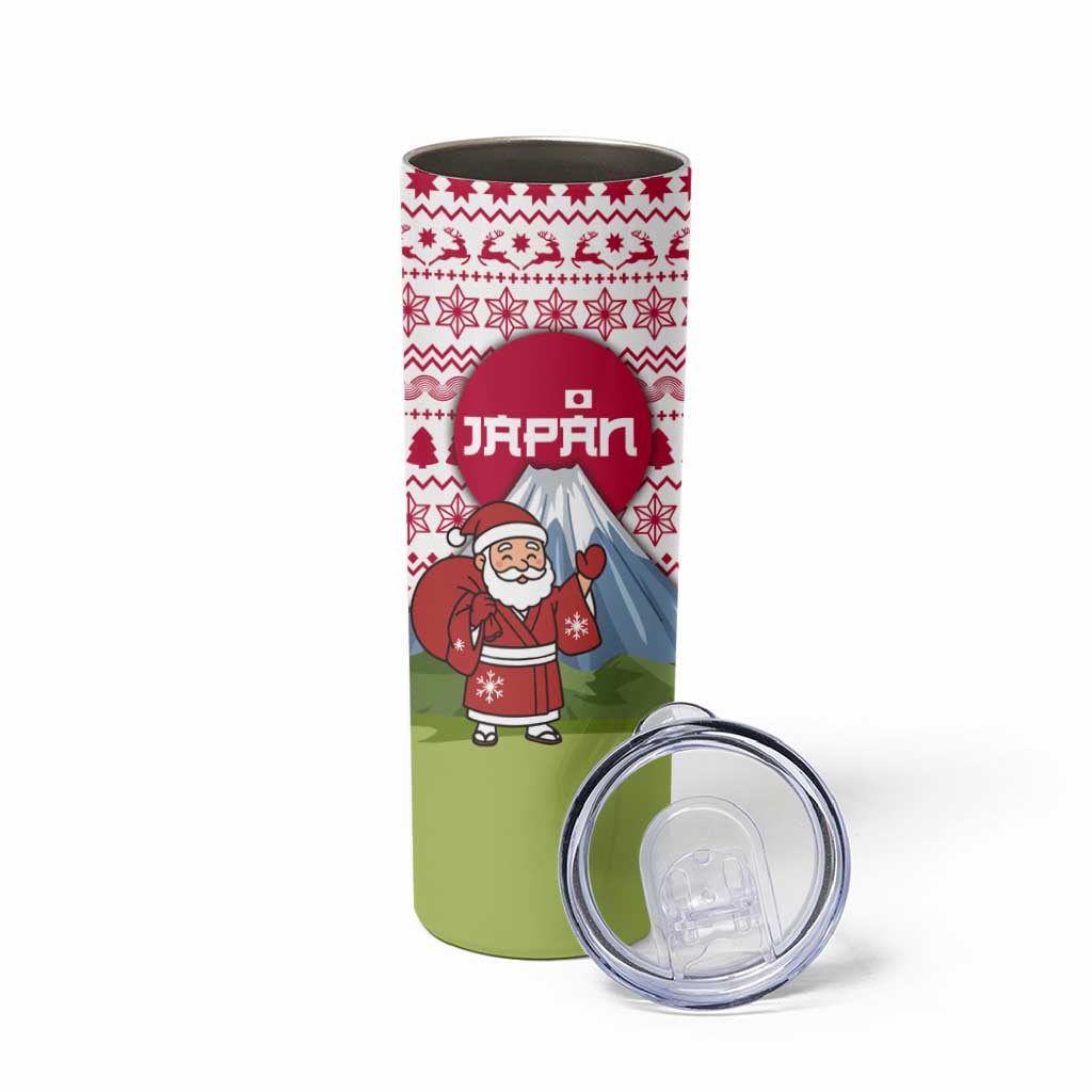 Japan Christmas Skinny Tumbler with Santa Mount Fuji Rising Sun and Festive Pattern Design - Wonder Print Shop