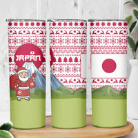Japan Christmas Skinny Tumbler with Santa Mount Fuji Rising Sun and Festive Pattern Design - Wonder Print Shop