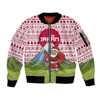 Japan Christmas Sleeve Zip Bomber Jacket with Santa Mount Fuji Rising Sun and Festive Pattern Design - Wonder Print Shop