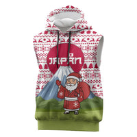 Japan Christmas Sleeveless Hoodie with Santa Mount Fuji Rising Sun and Festive Pattern Design - Wonder Print Shop