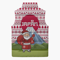 Japan Christmas Sleeveless Puffer Jacket with Santa Mount Fuji Rising Sun and Festive Pattern Design - Wonder Print Shop