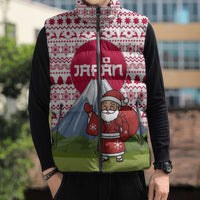 Japan Christmas Sleeveless Puffer Jacket with Santa Mount Fuji Rising Sun and Festive Pattern Design - Wonder Print Shop