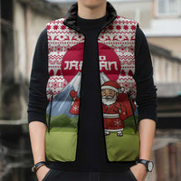 Japan Christmas Sleeveless Puffer Jacket with Santa Mount Fuji Rising Sun and Festive Pattern Design - Wonder Print Shop