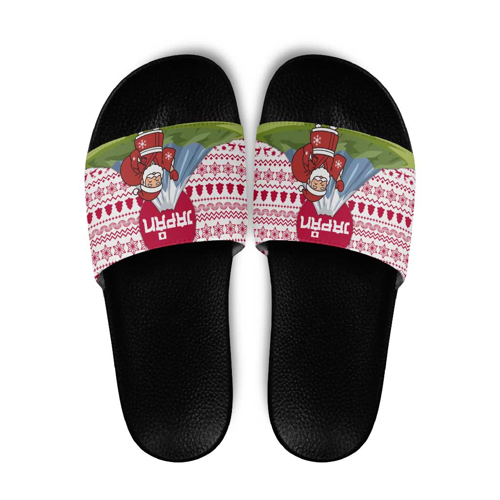 Japan Christmas Slide Sandals with Santa Mount Fuji Rising Sun and Festive Pattern Design - Wonder Print Shop
