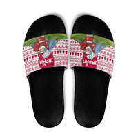 Japan Christmas Slide Sandals with Santa Mount Fuji Rising Sun and Festive Pattern Design - Wonder Print Shop