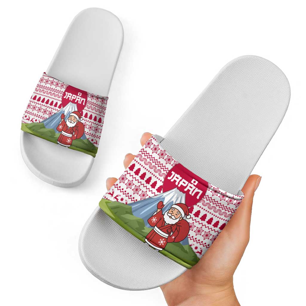 Japan Christmas Slide Sandals with Santa Mount Fuji Rising Sun and Festive Pattern Design - Wonder Print Shop