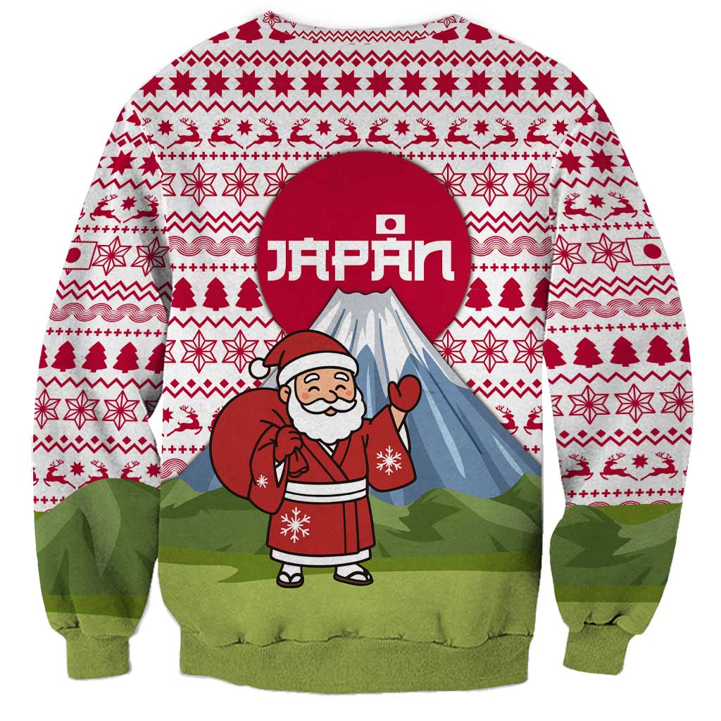 Japan Christmas Sweatshirt with Santa Mount Fuji Rising Sun and Festive Pattern Design - Wonder Print Shop