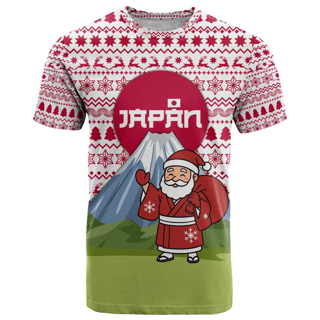Japan Christmas T Shirt with Santa Mount Fuji Rising Sun and Festive Pattern Design - Wonder Print Shop