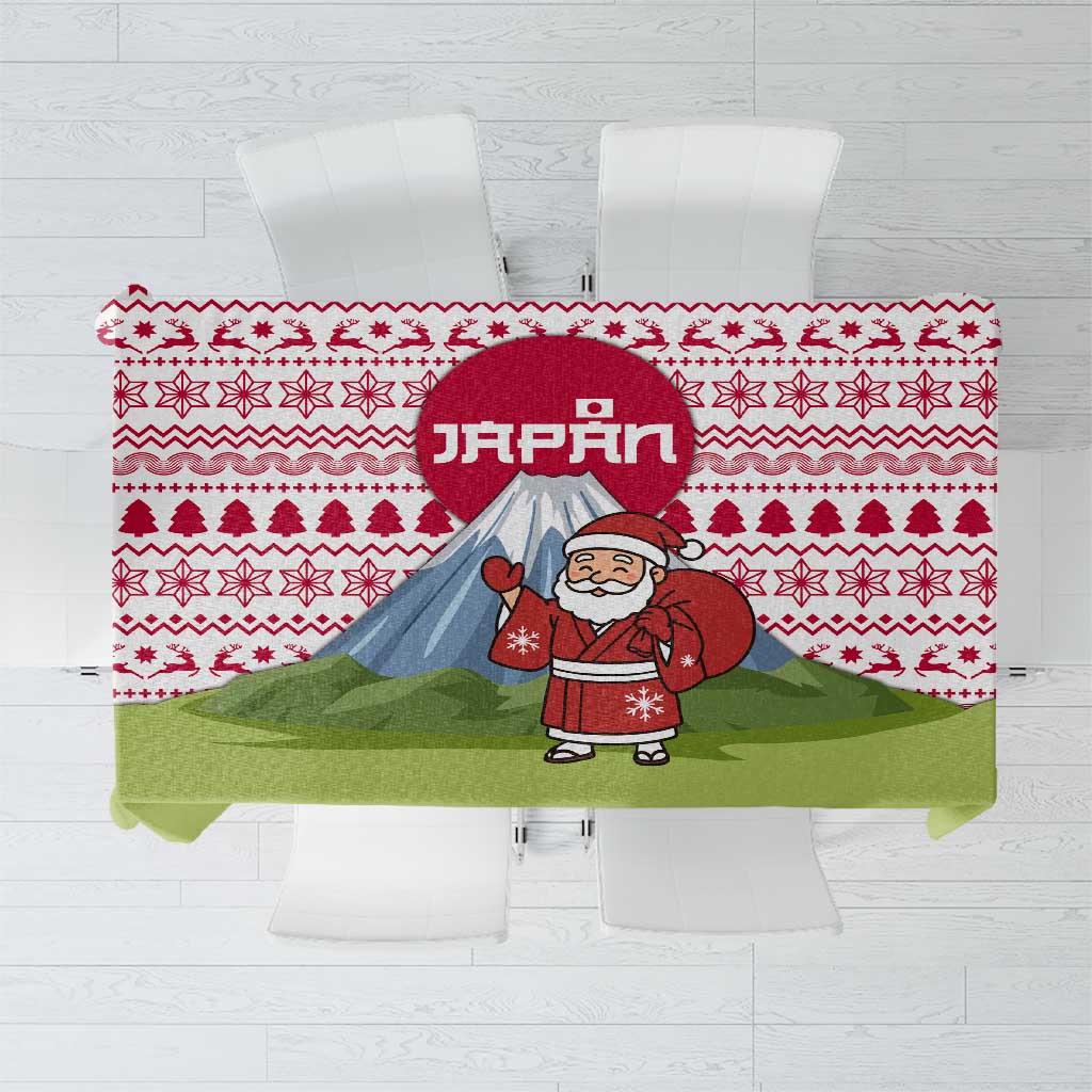 Japan Christmas Tablecloth with Santa Mount Fuji Rising Sun and Festive Pattern Design - Wonder Print Shop