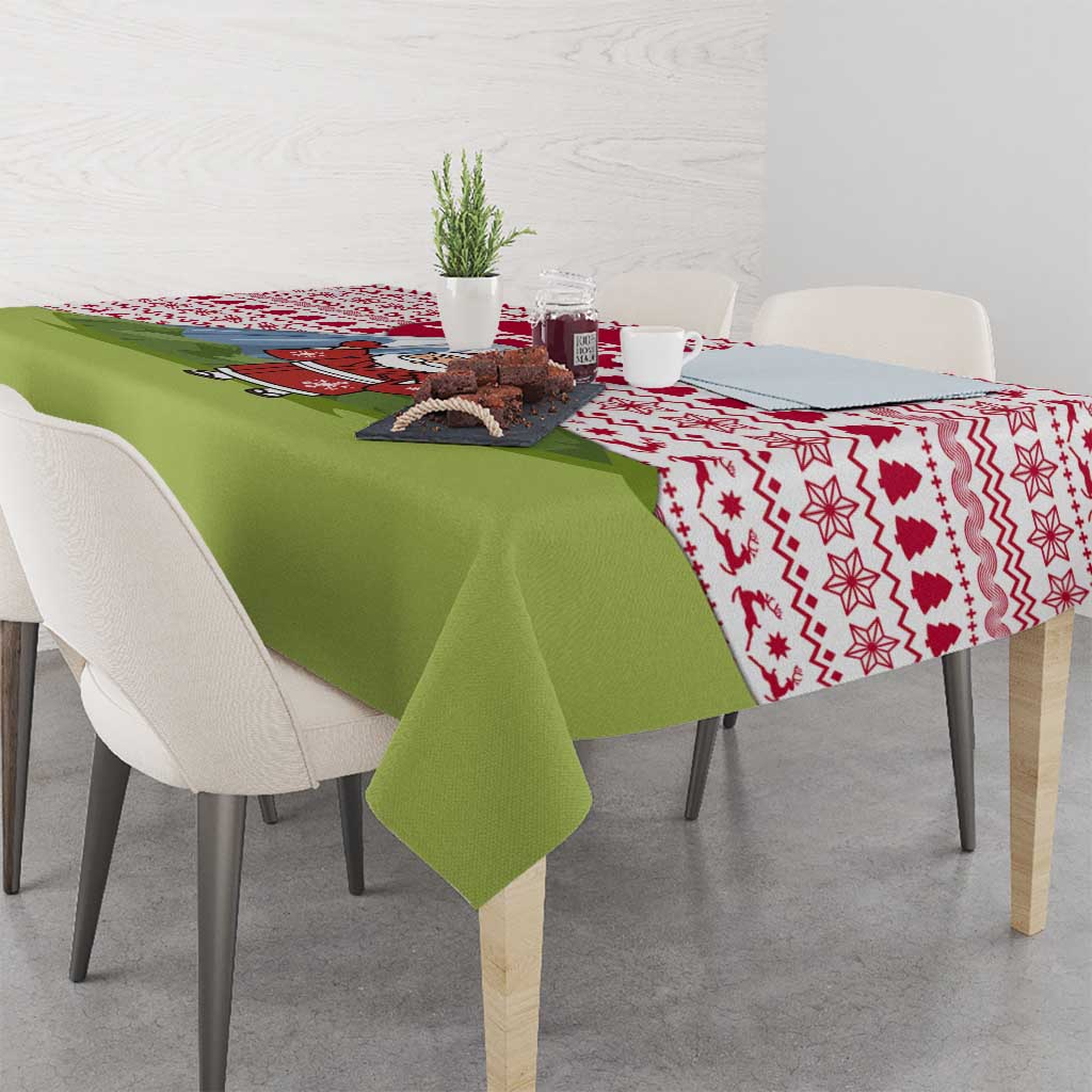 Japan Christmas Tablecloth with Santa Mount Fuji Rising Sun and Festive Pattern Design - Wonder Print Shop