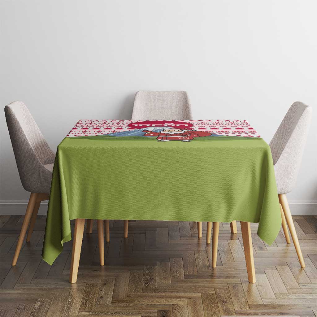 Japan Christmas Tablecloth with Santa Mount Fuji Rising Sun and Festive Pattern Design - Wonder Print Shop