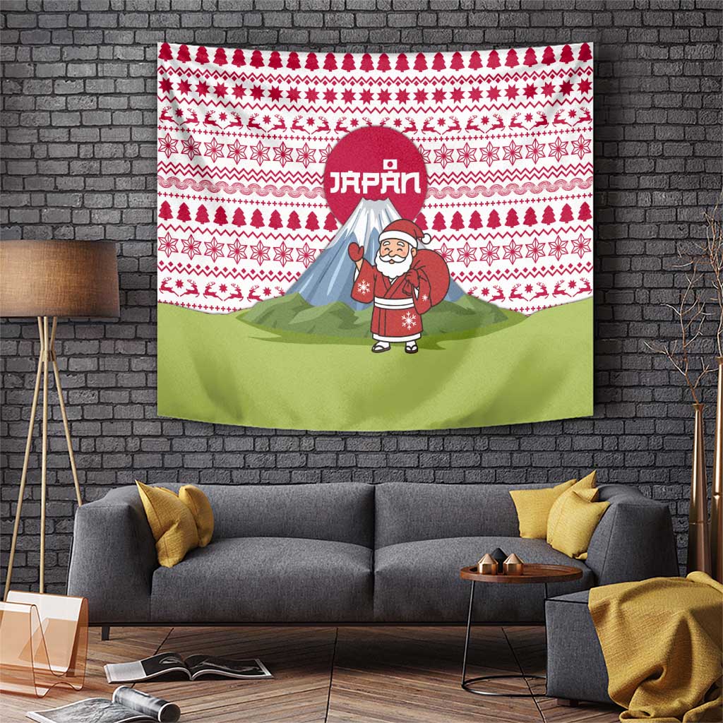 Japan Christmas Tapestry with Santa Mount Fuji Rising Sun and Festive Pattern Design - Wonder Print Shop