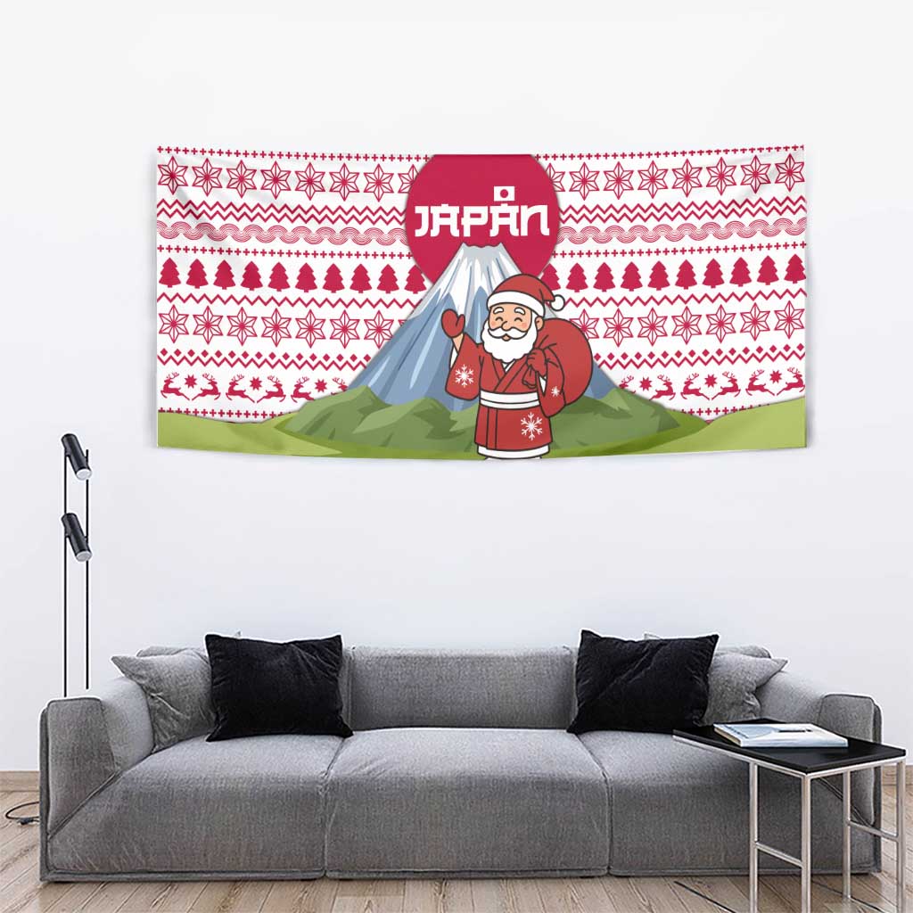 Japan Christmas Tapestry with Santa Mount Fuji Rising Sun and Festive Pattern Design - Wonder Print Shop