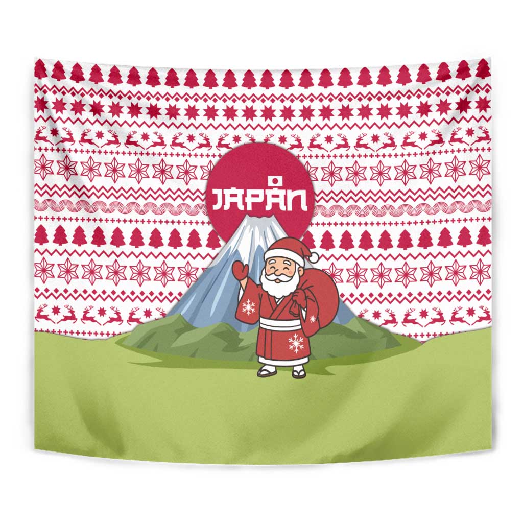 Japan Christmas Tapestry with Santa Mount Fuji Rising Sun and Festive Pattern Design - Wonder Print Shop