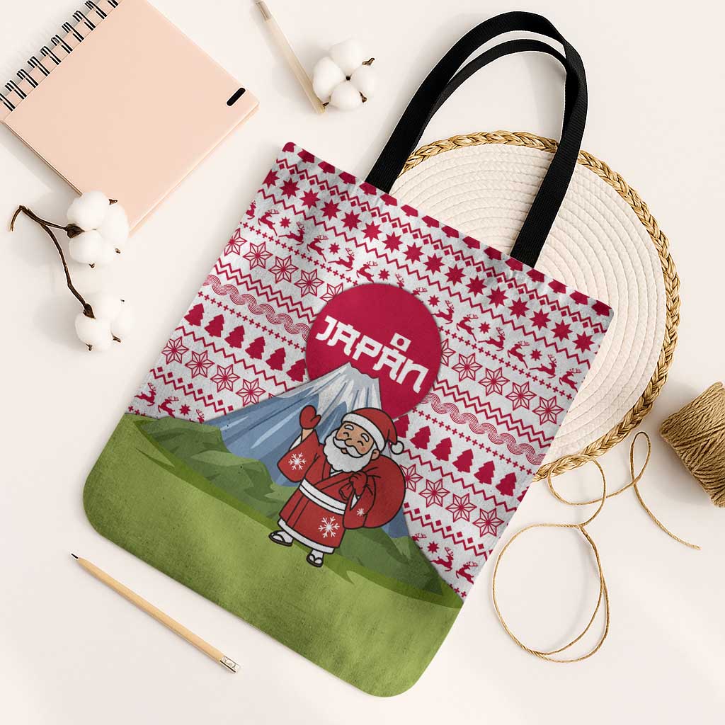 Japan Christmas Tote Bag with Santa Mount Fuji Rising Sun and Festive Pattern Design - Wonder Print Shop