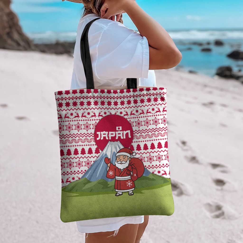 Japan Christmas Tote Bag with Santa Mount Fuji Rising Sun and Festive Pattern Design - Wonder Print Shop