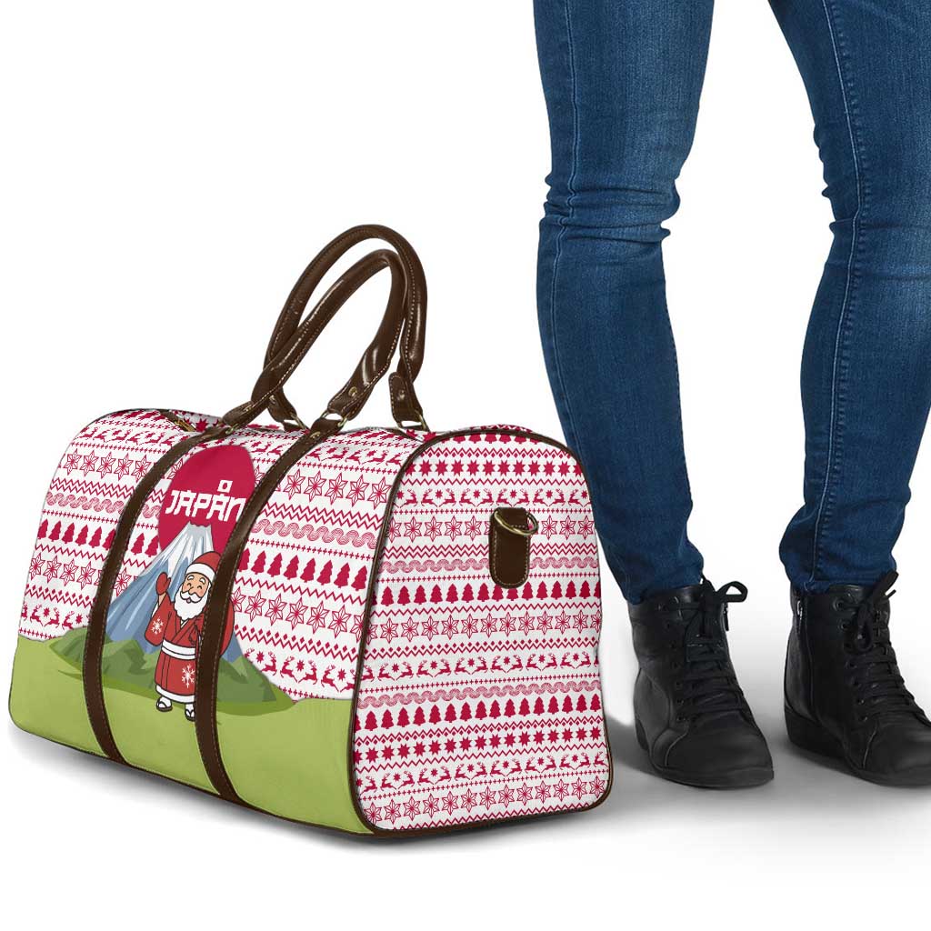 Japan Christmas Travel Bag with Santa Mount Fuji Rising Sun and Festive Pattern Design - Wonder Print Shop