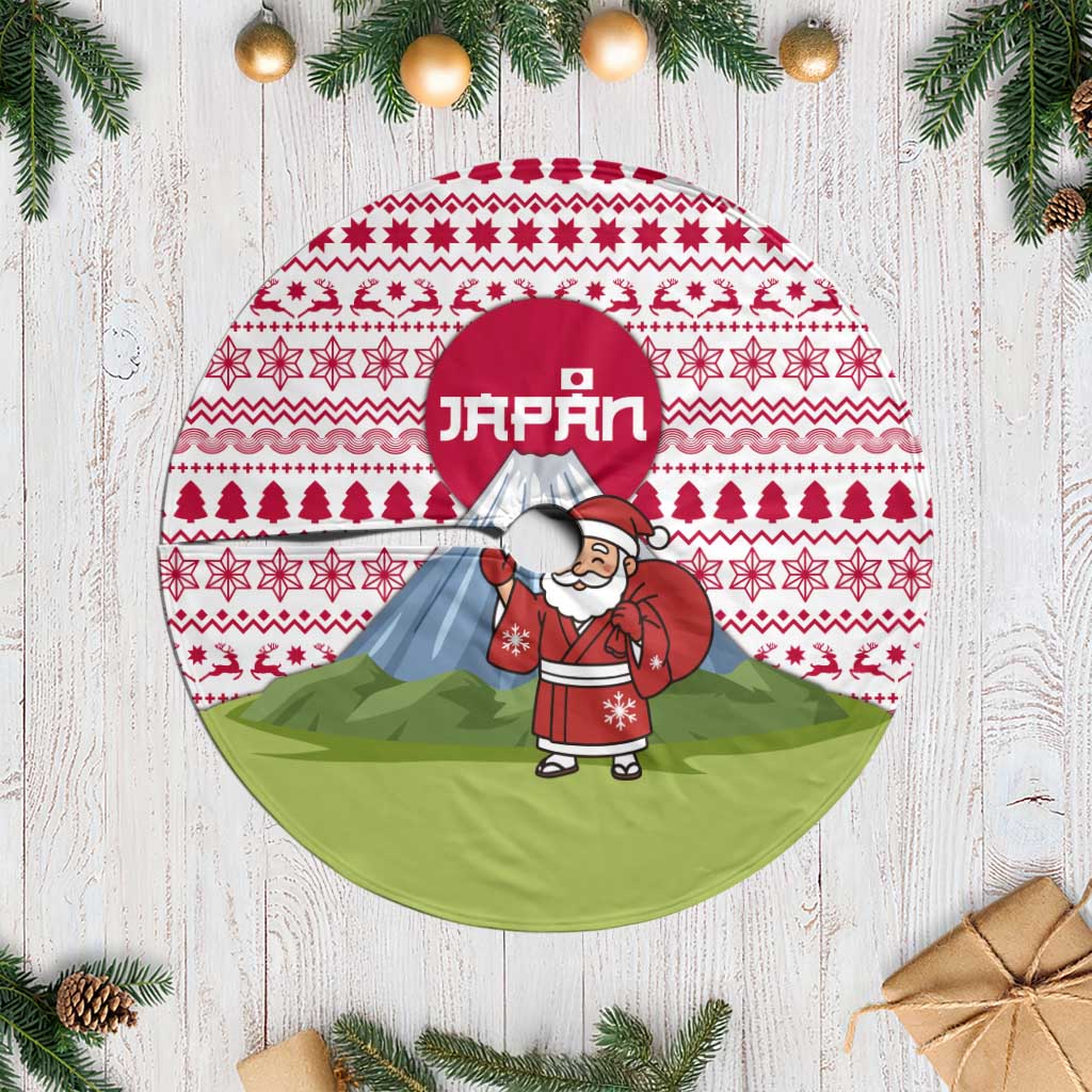 Japan Christmas Tree Skirt with Santa Mount Fuji Rising Sun and Festive Pattern Design - Wonder Print Shop