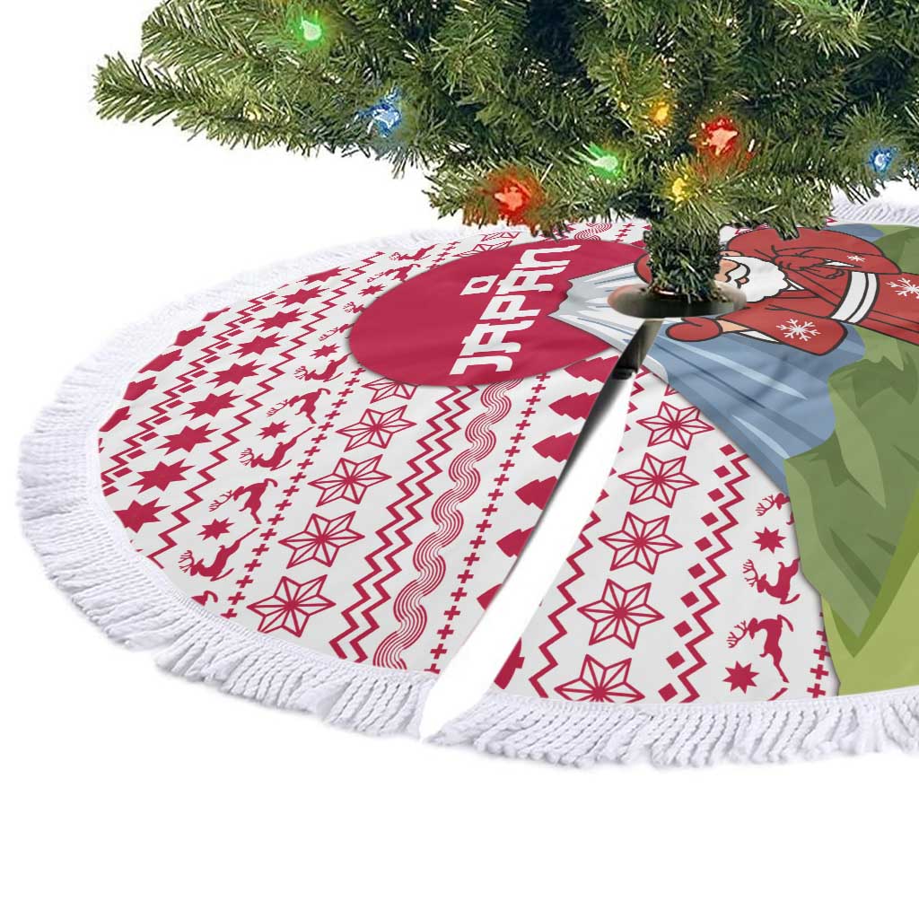 Japan Christmas Tree Skirt with Santa Mount Fuji Rising Sun and Festive Pattern Design - Wonder Print Shop