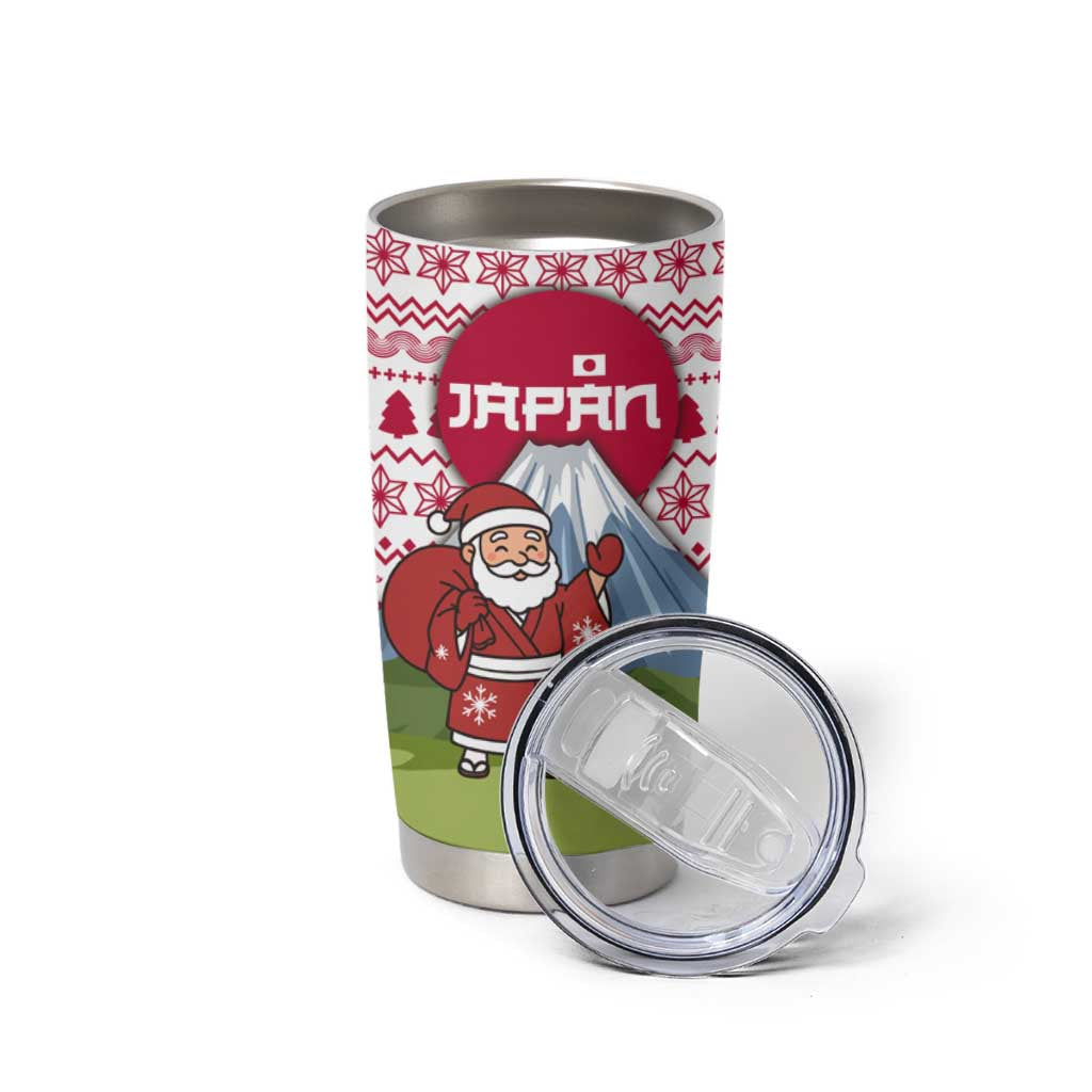 Japan Christmas Tumbler Cup with Santa Mount Fuji Rising Sun and Festive Pattern Design - Wonder Print Shop
