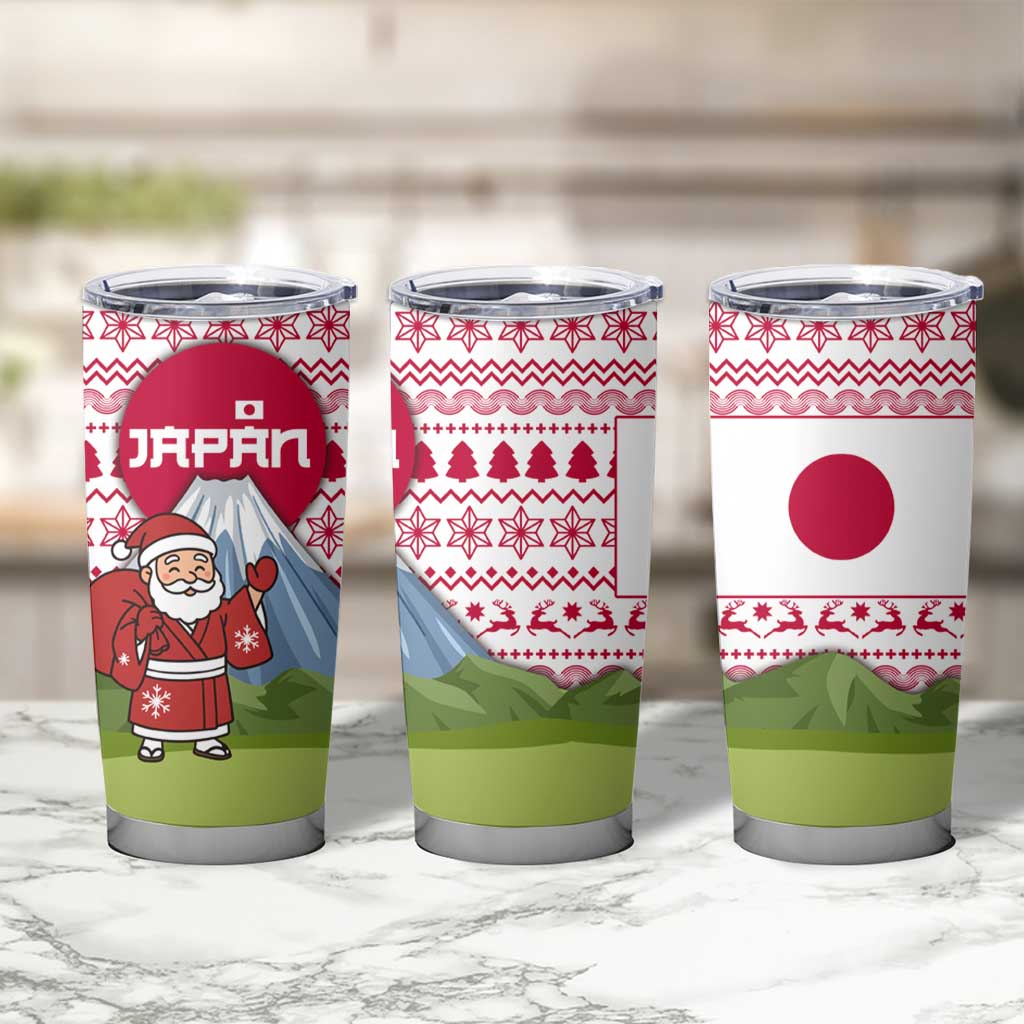 Japan Christmas Tumbler Cup with Santa Mount Fuji Rising Sun and Festive Pattern Design - Wonder Print Shop