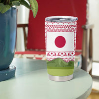 Japan Christmas Tumbler Cup with Santa Mount Fuji Rising Sun and Festive Pattern Design - Wonder Print Shop