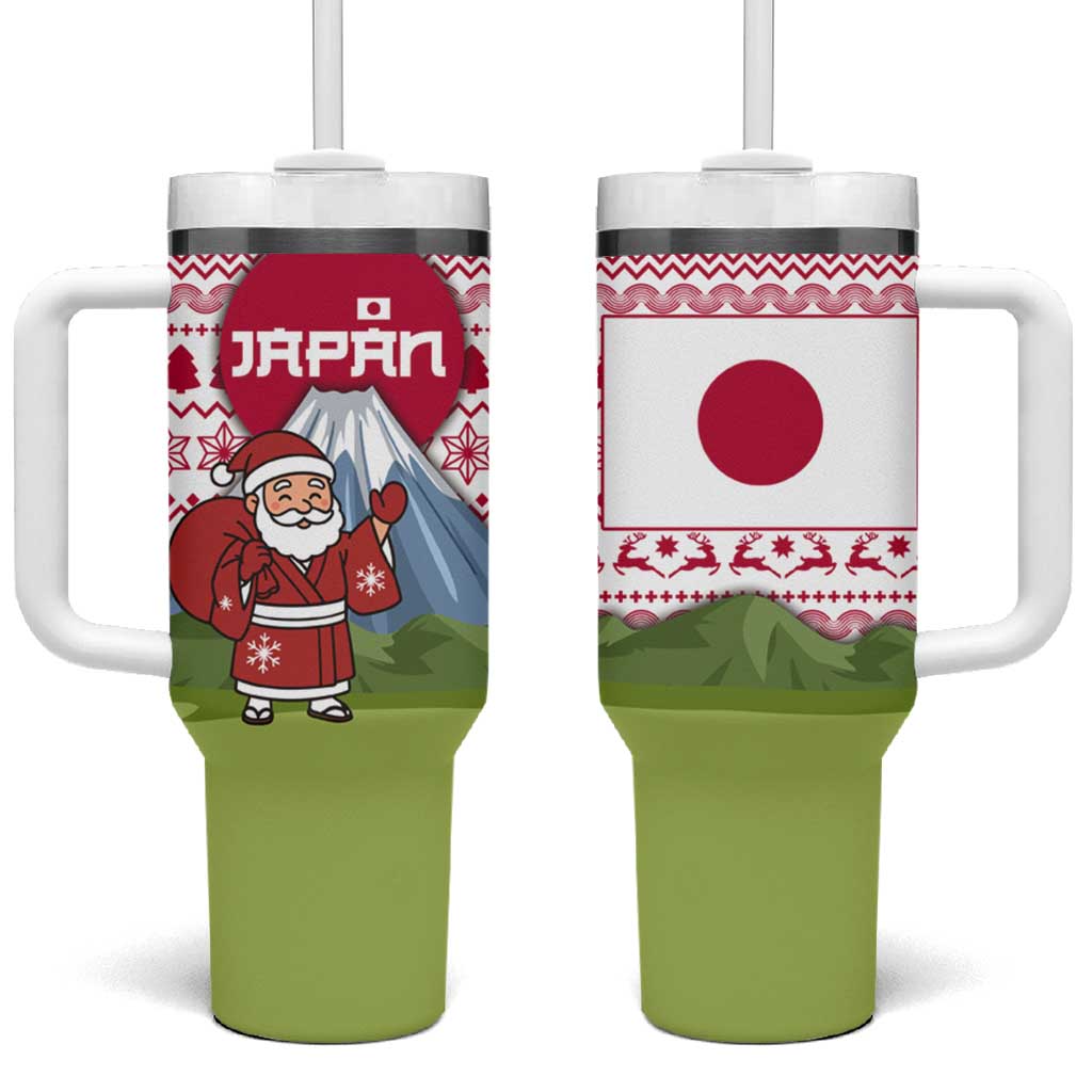 Japan Christmas Tumbler With Handle with Santa Mount Fuji Rising Sun and Festive Pattern Design - Wonder Print Shop