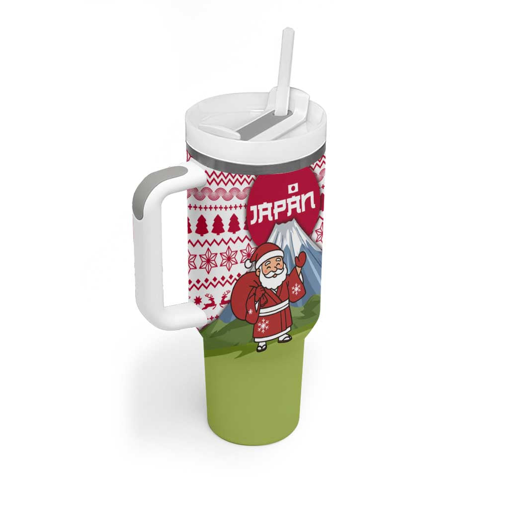 Japan Christmas Tumbler With Handle with Santa Mount Fuji Rising Sun and Festive Pattern Design - Wonder Print Shop