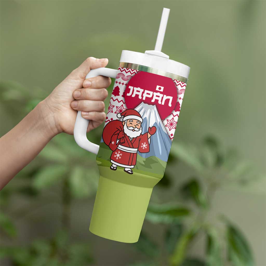 Japan Christmas Tumbler With Handle with Santa Mount Fuji Rising Sun and Festive Pattern Design - Wonder Print Shop